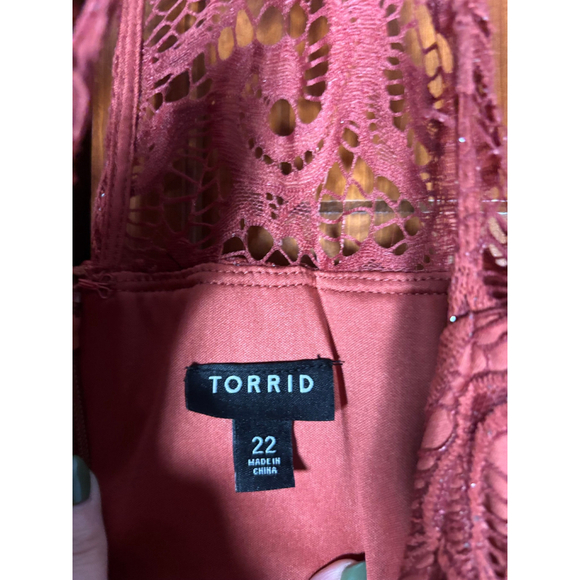 Torrid Lace Skater Dress Plus Size 22 Rust Rose Mauve Pink Glitter Sweetheart - Picture 6 of 11